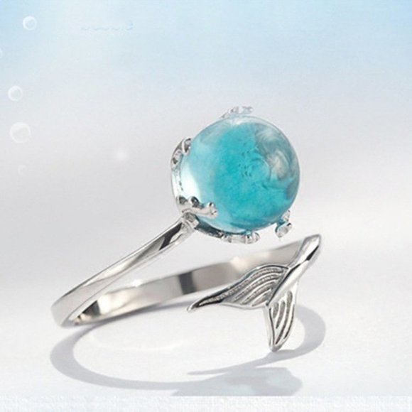*NEW 925 Silver Crystal Mermaid Adjustable Ring - Picture 9 of 10